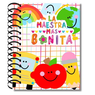Portada de agenda escolar docente 2026 2027 con dibujos coloridos y divertidos, ideal para maestros.