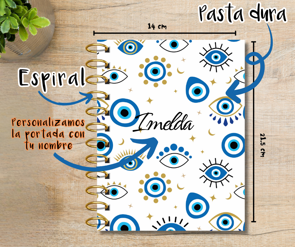 Agenda 2026 Personalizada Ojo Turco A5 1 dia por pagina, 2 dias por pagina  Espiral o arillo metalico