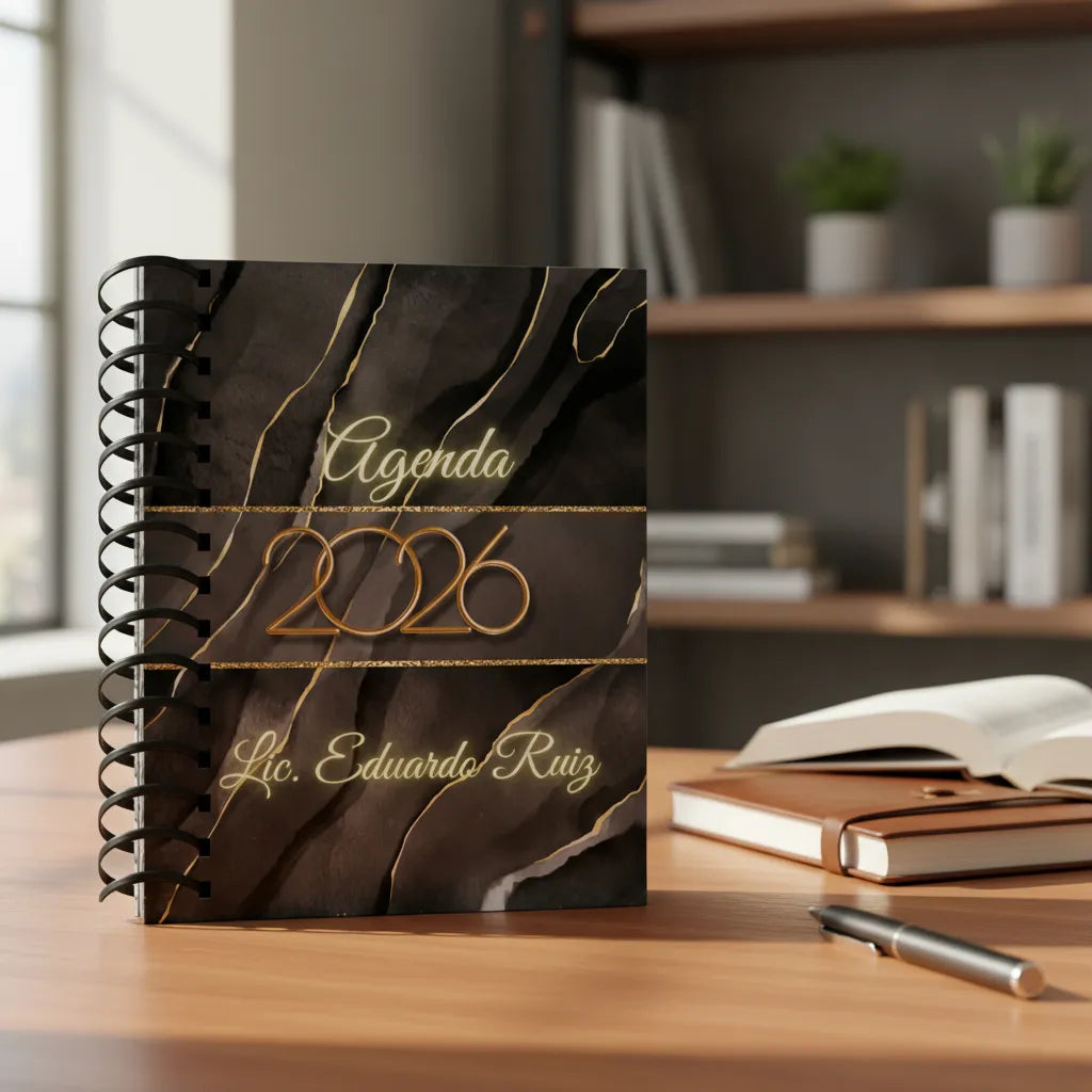 Agenda 2026 Personalizada Noir Elegante Medio Oficio 18x22cm