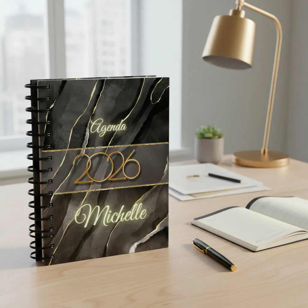 Agenda 2026 Personalizada Noir Elegante Medio Oficio 18x22cm