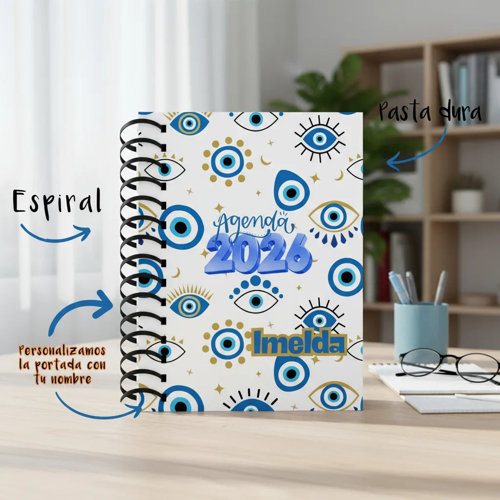 Agenda 2026 Personalizada Ojo Turco A5 1 dia por pagina, 2 dias por pagina  Espiral o arillo metalico