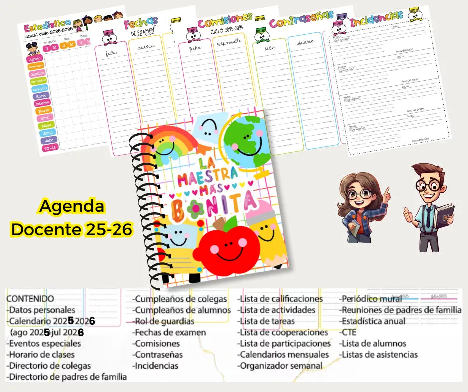 Agenda Escolar Docente 2025 - 2026 La Maestra mas Bonita