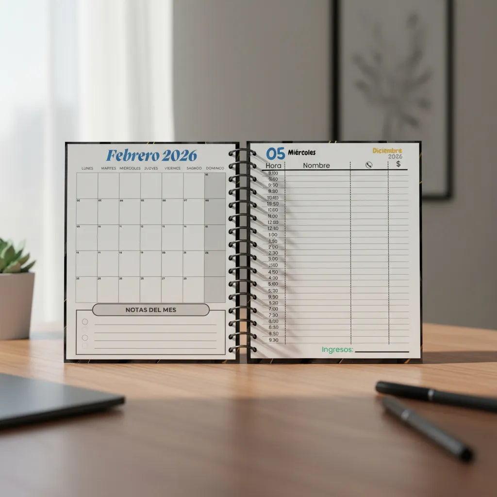 Agenda 2026 Personalizada Noir Elegante Medio Oficio 18x22cm