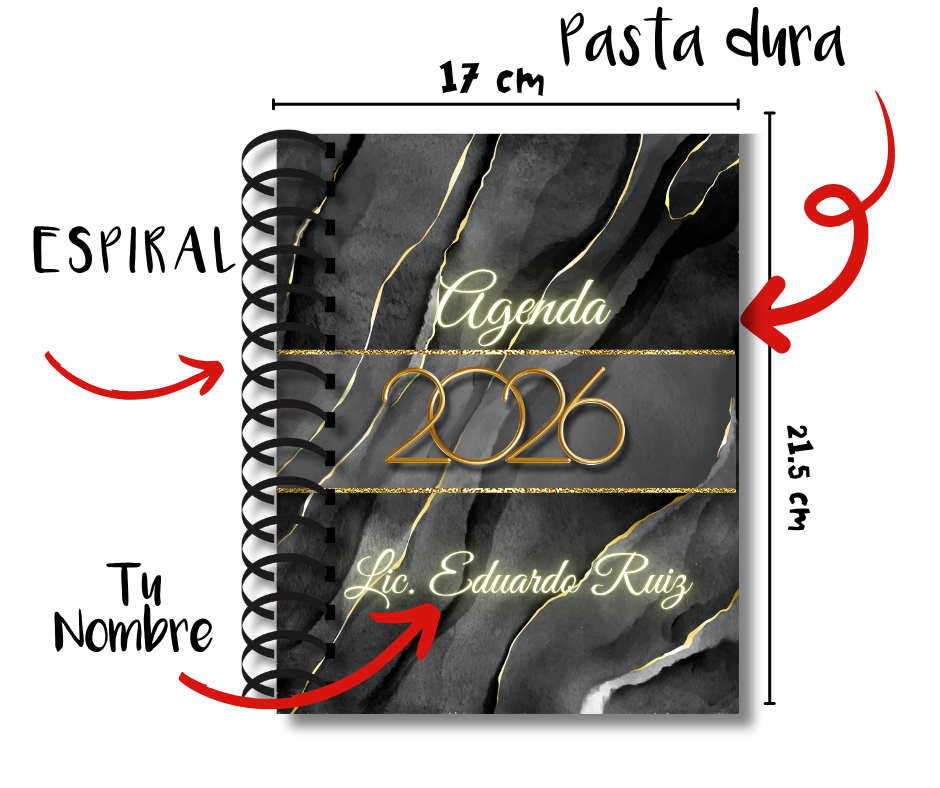 Agenda 2026 Personalizada Noir Elegante Medio Oficio 18x22cm