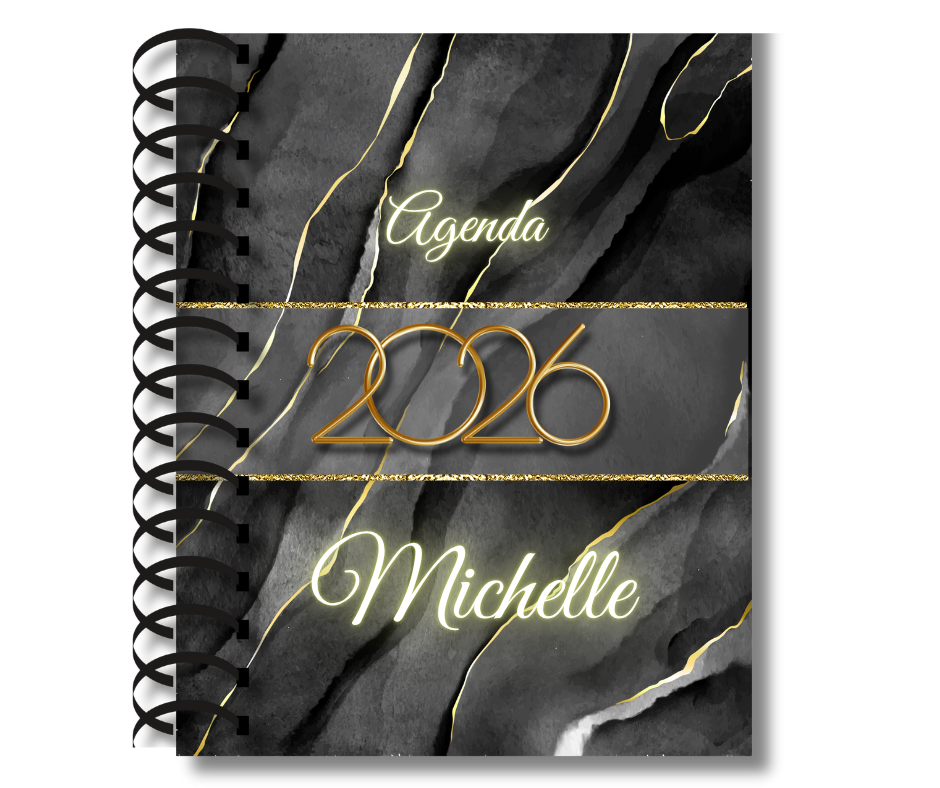 Agenda 2026 Personalizada Noir Elegante Medio Oficio 18x22cm